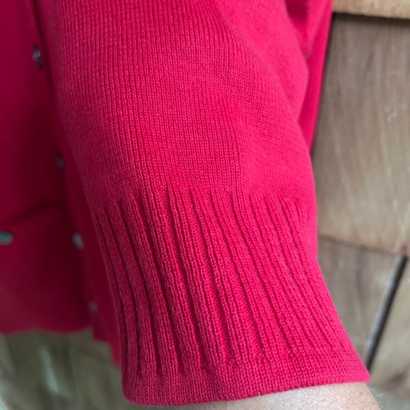 Talbots Knit Red Grosgrain Trim Cardigan Sweater Pearl Button Front LongSleeve M - Picture 7 of 12